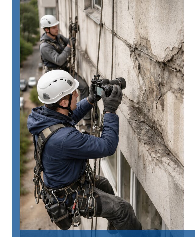 Фотофиксация дефектов фасада с высотной съемкой в Тобольске