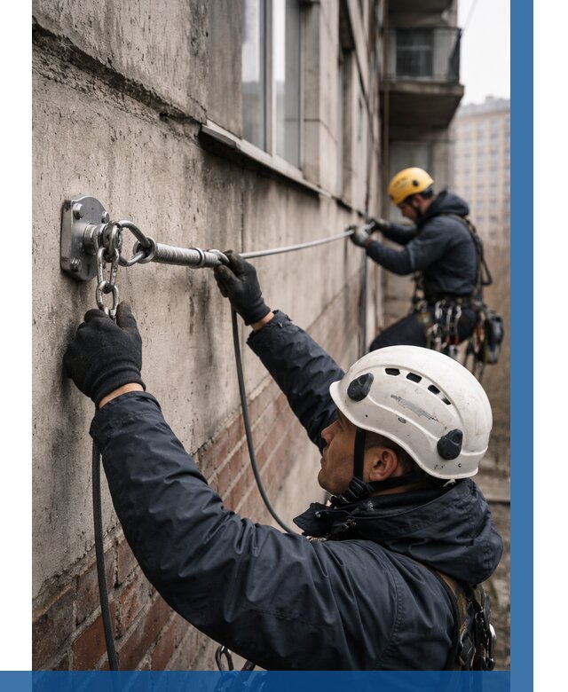 Монтаж анкерных линий в Тобольске от 3050 р. | ВЫСОТНИК-Тбл