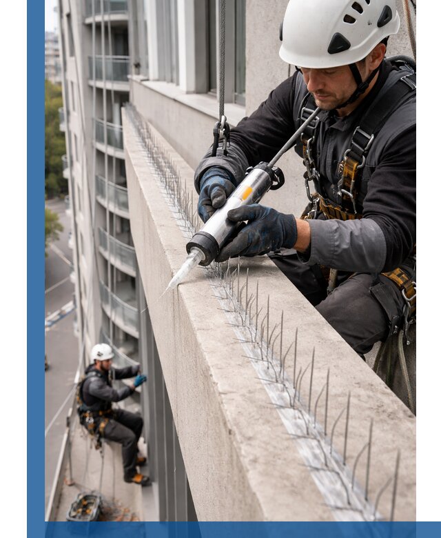 Установка шипов от птиц на фасадах и кровлях в Тобольске